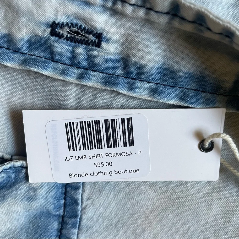 NWT NSF Suz Embroidered button Down Long Sleeve Denim Shirt in Formosa​
